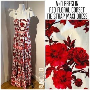 🎀SOLD🎀Alice + Olivia Breslin Red Floral Corset Tie Strap Maxi Dress